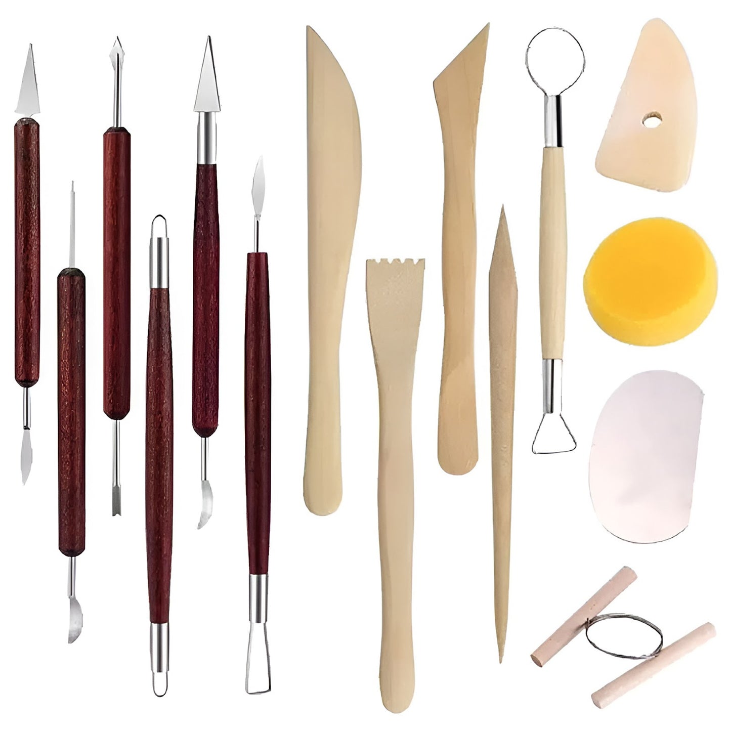 Double-Sided Pottery and Clay Sculpting Tools with Smooth Wooden Handles for Carving and Shaping