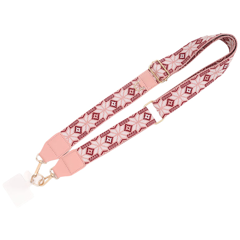Adjustable Purse Strap With Crazy Horse Leather Ends and Jacquard Embroidery