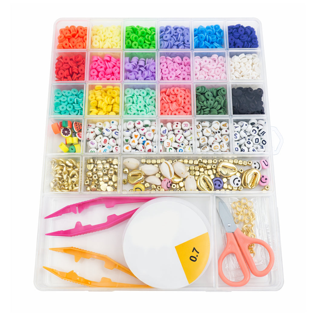 Clay Beads Bracelet Making Kit Flat Polymer Heishi Beads with Charms for Girls Friendship Jewelry