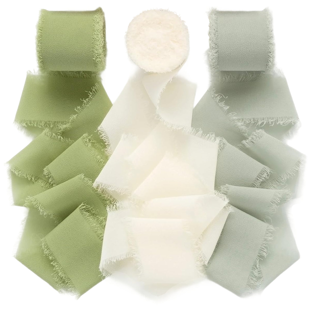 1.5 Inch x 7 Yards Chiffon Silk Ribbon Set for Wedding Bouquets, Gifts, and Decorations, Pack of 3