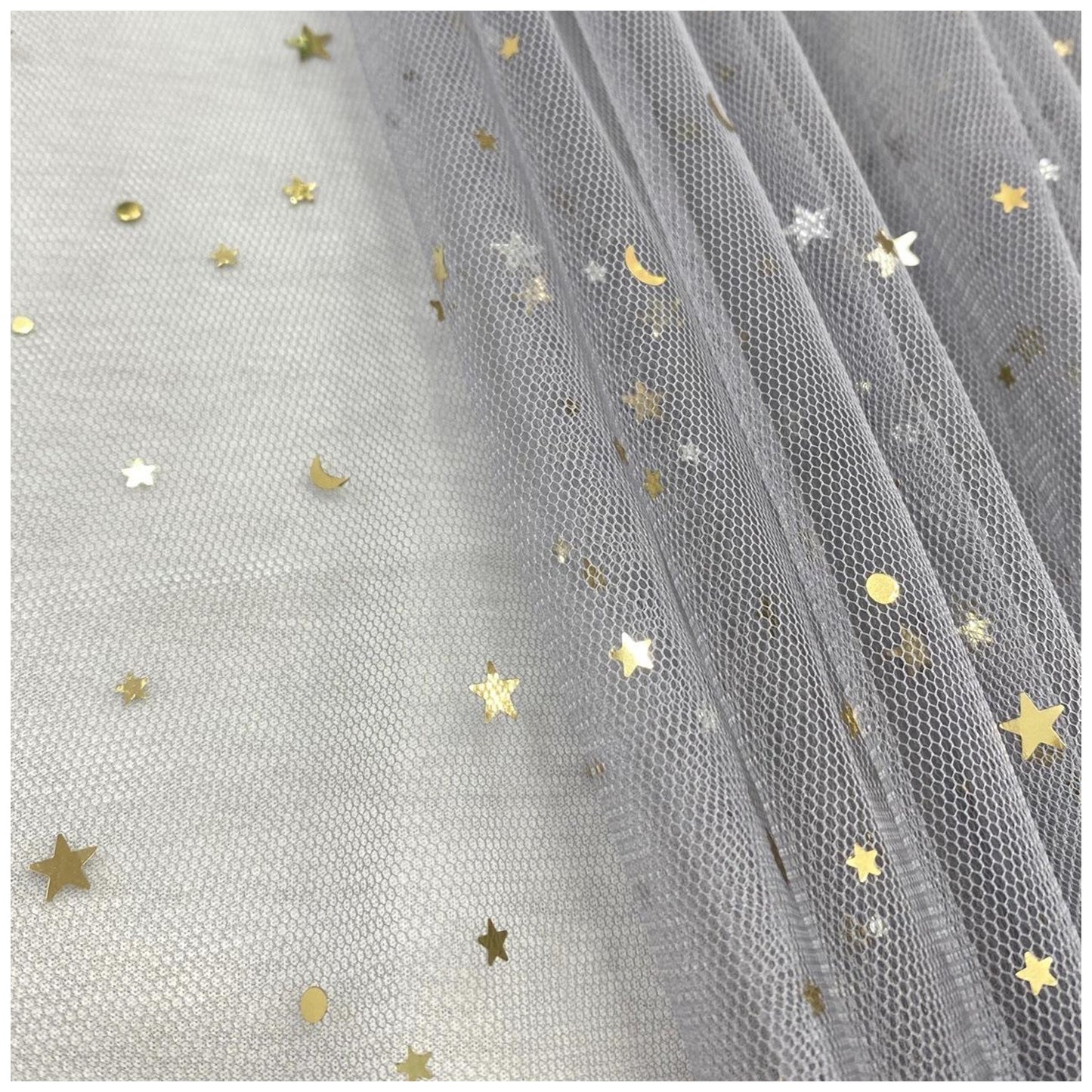 Glitter Tulle Fabric Roll With Star Moon Sequins for Tutu, Bridal Veil, Wedding Decor