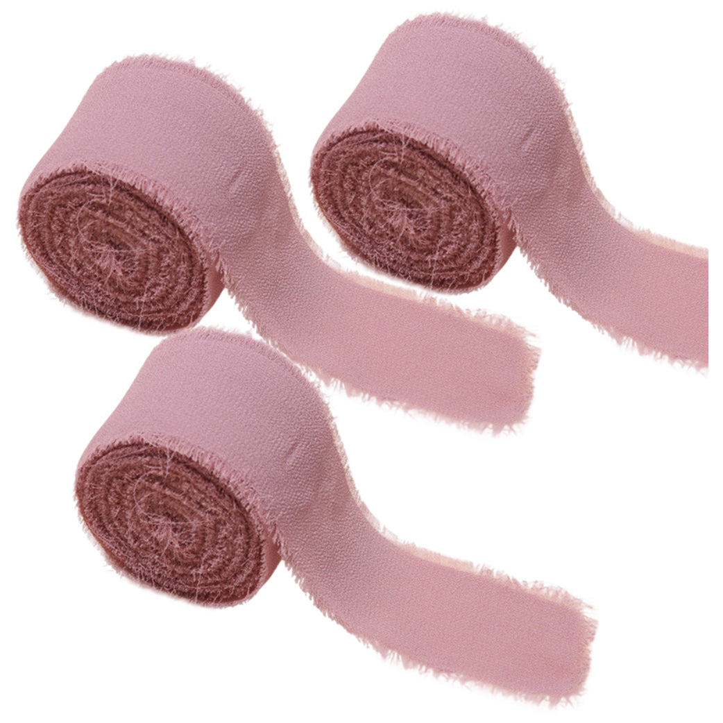 Chiffon Ribbon 1.5 Inch by 16.40yds Handmade Fringe Silk Ribbon for Gift Wrapping Wedding Bouquet and DIY Crafts, Pack of 3