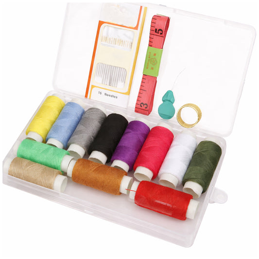 12 Color Sewing Thread Kit 300M Polyester Spools with Needles and Threader for Hand and Machine Use
