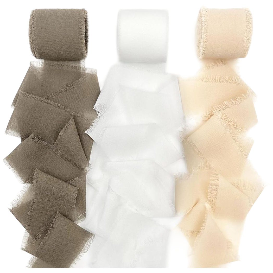 Handmade Chiffon Ribbon 4cm Wide 5m Each for Wedding and Gift Wrapping, Pack of 3
