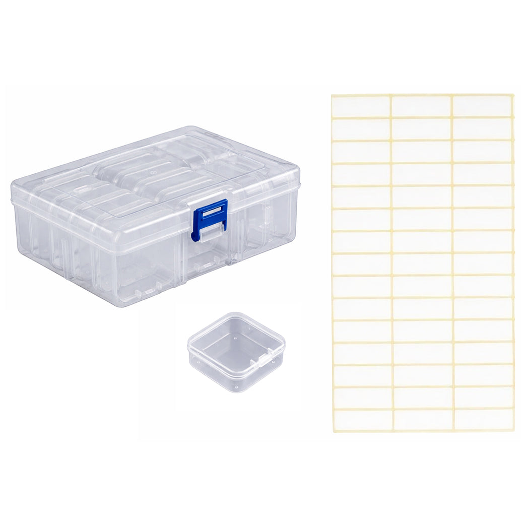 Clear Bead Organizer Box with Hinged Lid and Labels for Jewelry and Craft Storage