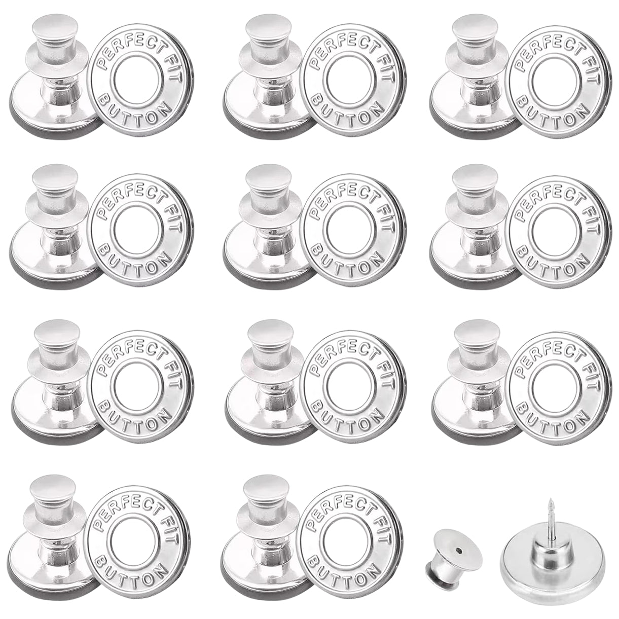 No-Sew Adjustable Metal Jean Buttons for Pants Replacement and Waist Tightening, Pack of 12 Sets