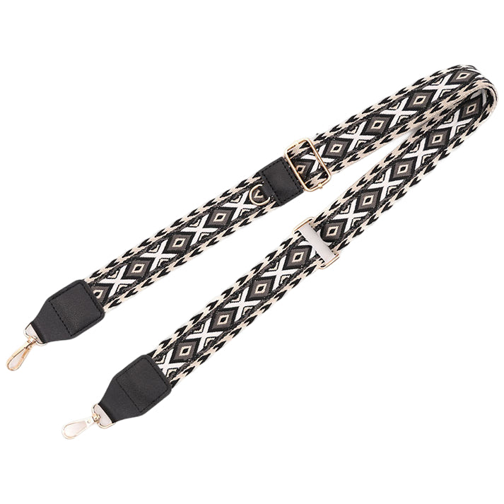 Adjustable Purse Strap With Crazy Horse Leather Ends and Jacquard Embroidery