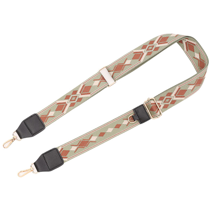 Adjustable Purse Strap With Crazy Horse Leather Ends and Jacquard Embroidery