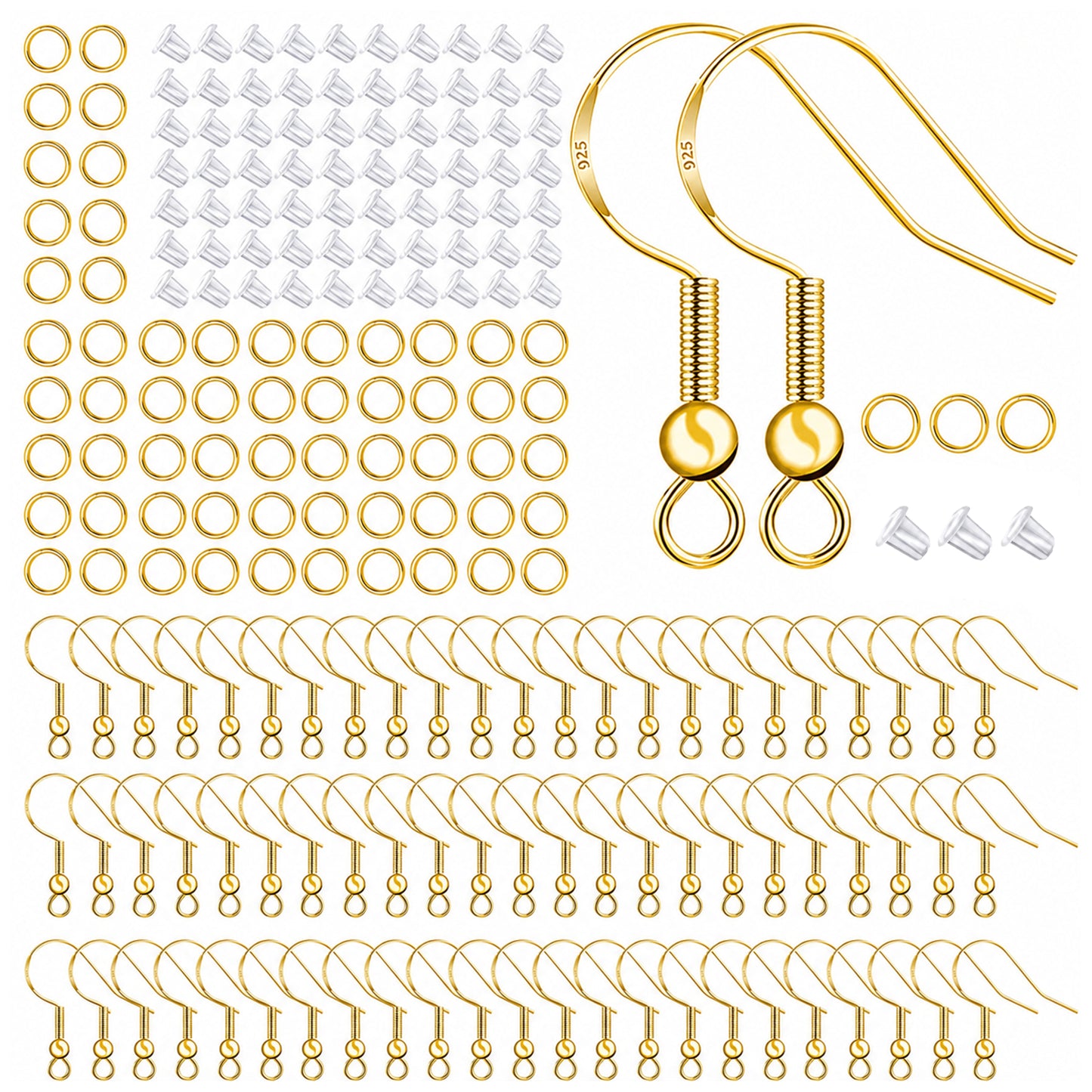 Hypoallergenic Earring Hooks Fish Hook Ear Wires with Clear Silicone Backs for Jewelry Making Findings