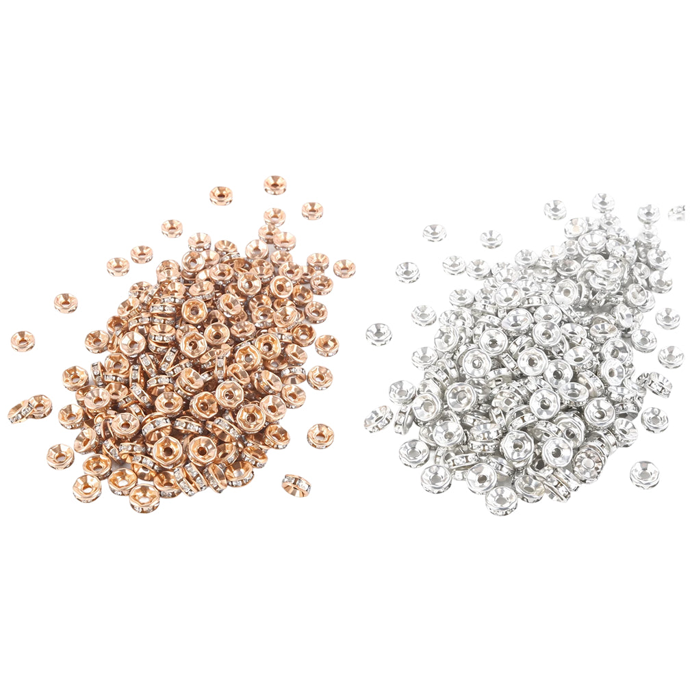 8mm Rhinestone Rondelle Spacer Beads Silver for Jewelry Making Bracelets and Necklaces, Pack of 200