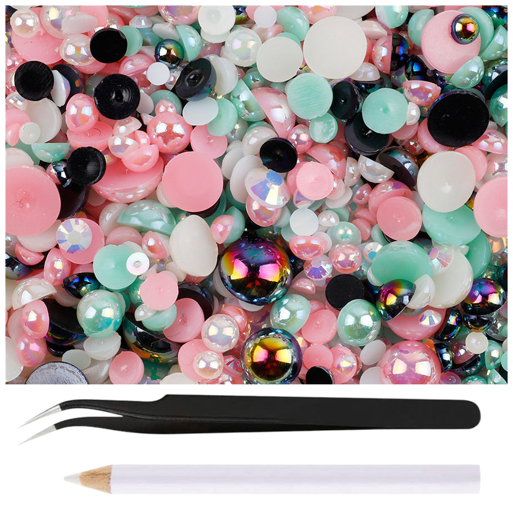 30g Mixed Flatback Rhinestones and Half Pearls for DIY Crafts Shoes Nails Tumblers Garments Bags