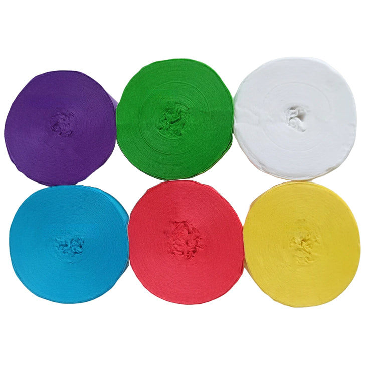 Crepe Paper Streamers 82ft Each Roll for Birthday, Wedding, and Party Decorations 1.77 Inch, Pack of 6