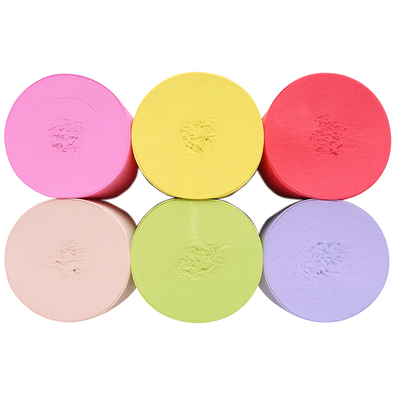 Crepe Paper Streamers 82ft Each Roll for Birthday, Wedding, and Party Decorations 1.77 Inch, Pack of 6