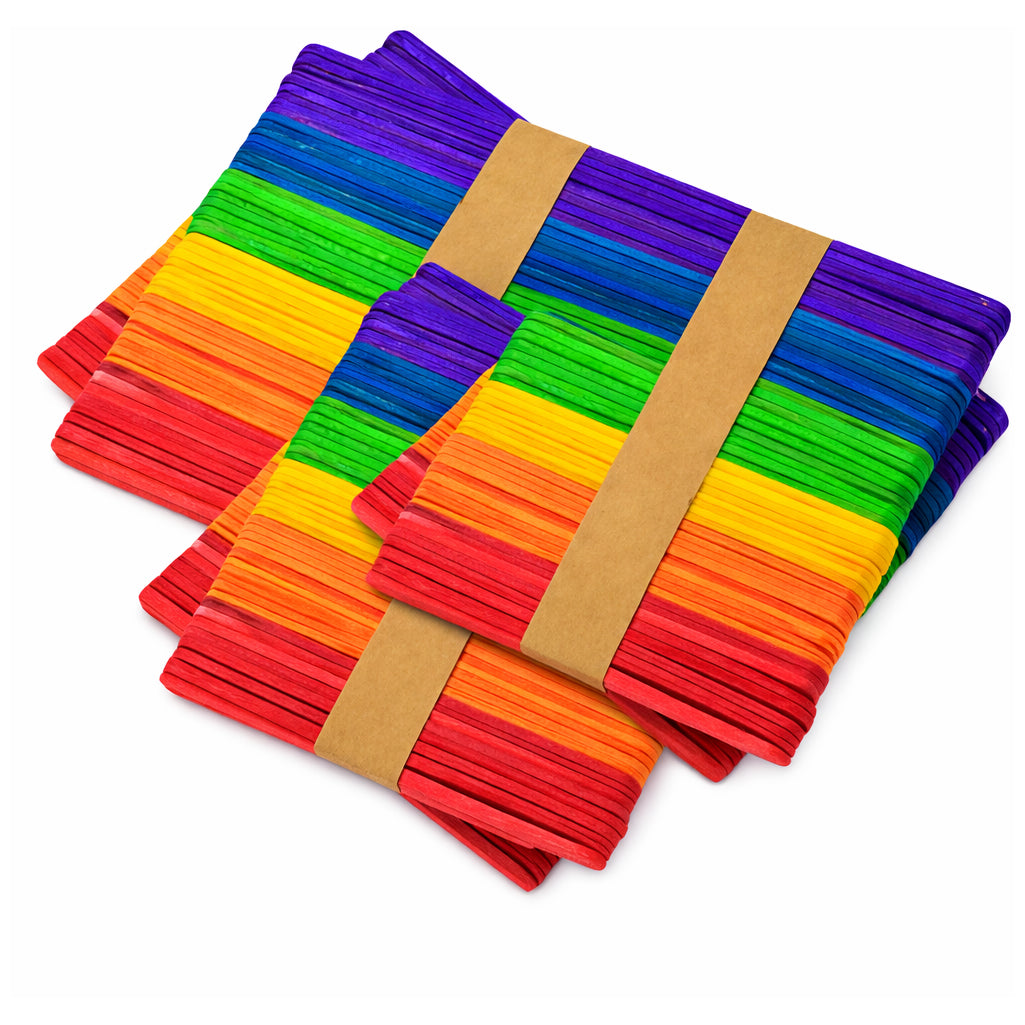 Colored Popsicle Sticks 4.5 Inch Rainbow Wooden Craft Sticks for DIY Projects, School Activities and Kids Crafts