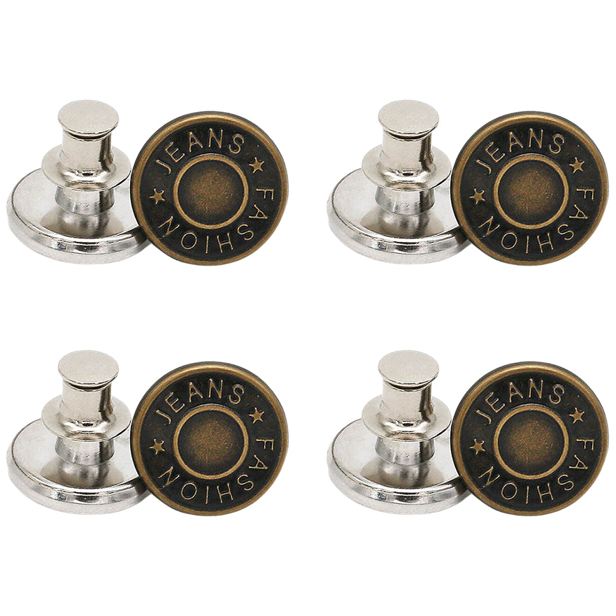 No Sew Adjustable Jeans Button Pins for Pants and Clothing Repair, Set of 4