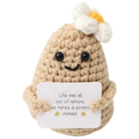 Potato With White Flower Handmade Crochet Doll - Lovely Gift with Different Cards for Emotional Support & Positivity