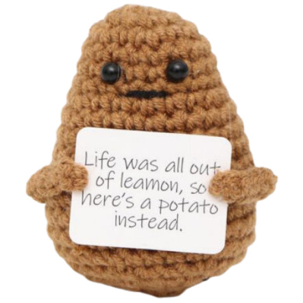 Potato Without Expression With Life Card Handmade Crochet Doll - Lovely Gift with Different Cards for Emotional Support & Positivity