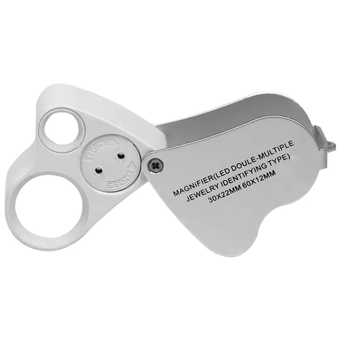 30x 60x LED Jewelry Loupe Magnifier Foldable for Gems, Coins, Stamps, and Fine Details