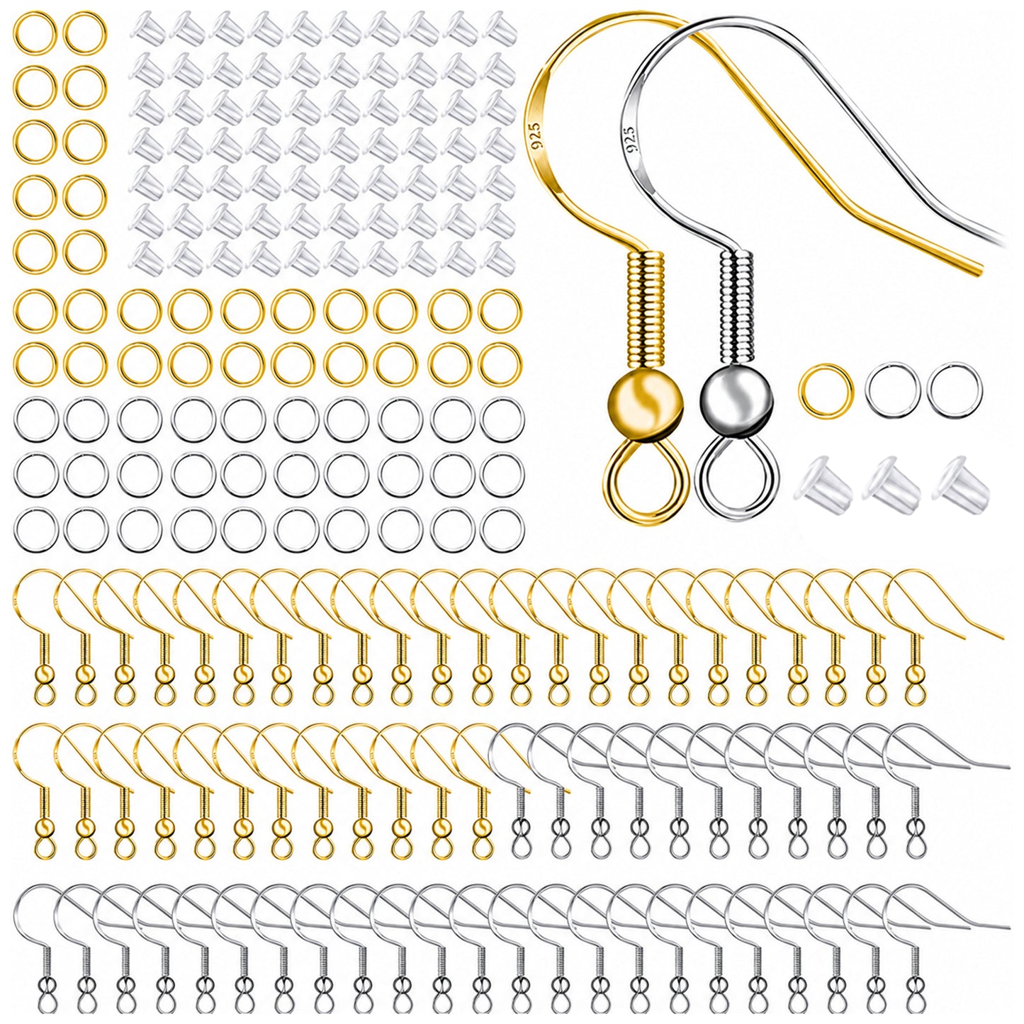 Hypoallergenic Earring Hooks Fish Hook Ear Wires with Clear Silicone Backs for Jewelry Making Findings