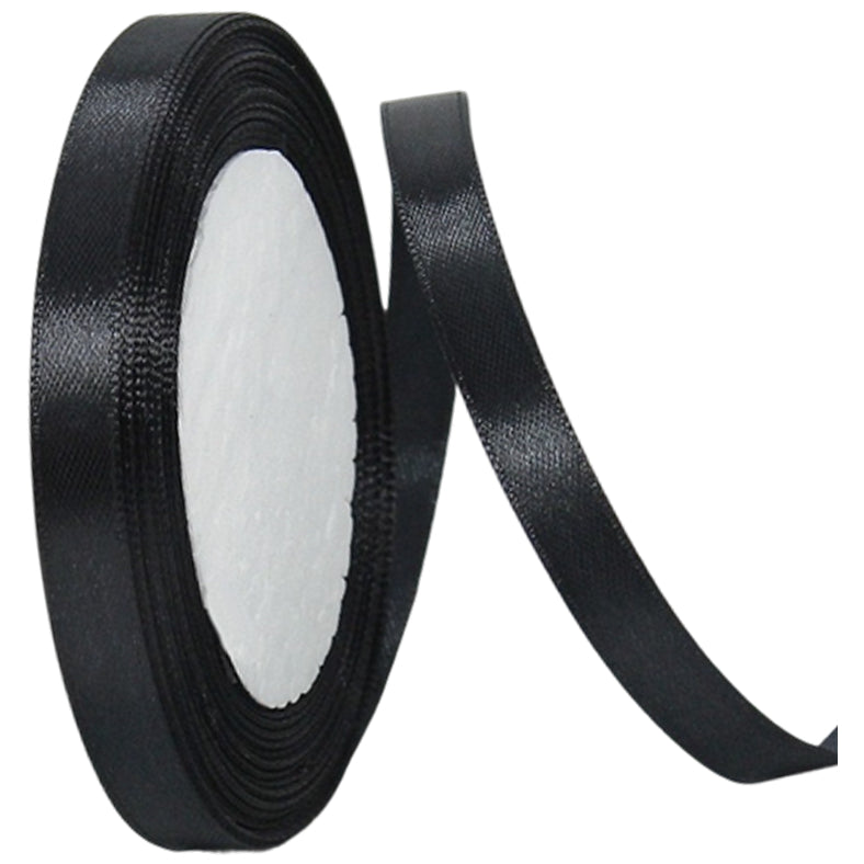 Black Double Faced Satin Ribbon 1/4 Inch x 25 Yards for Gift Wrapping and Decorations