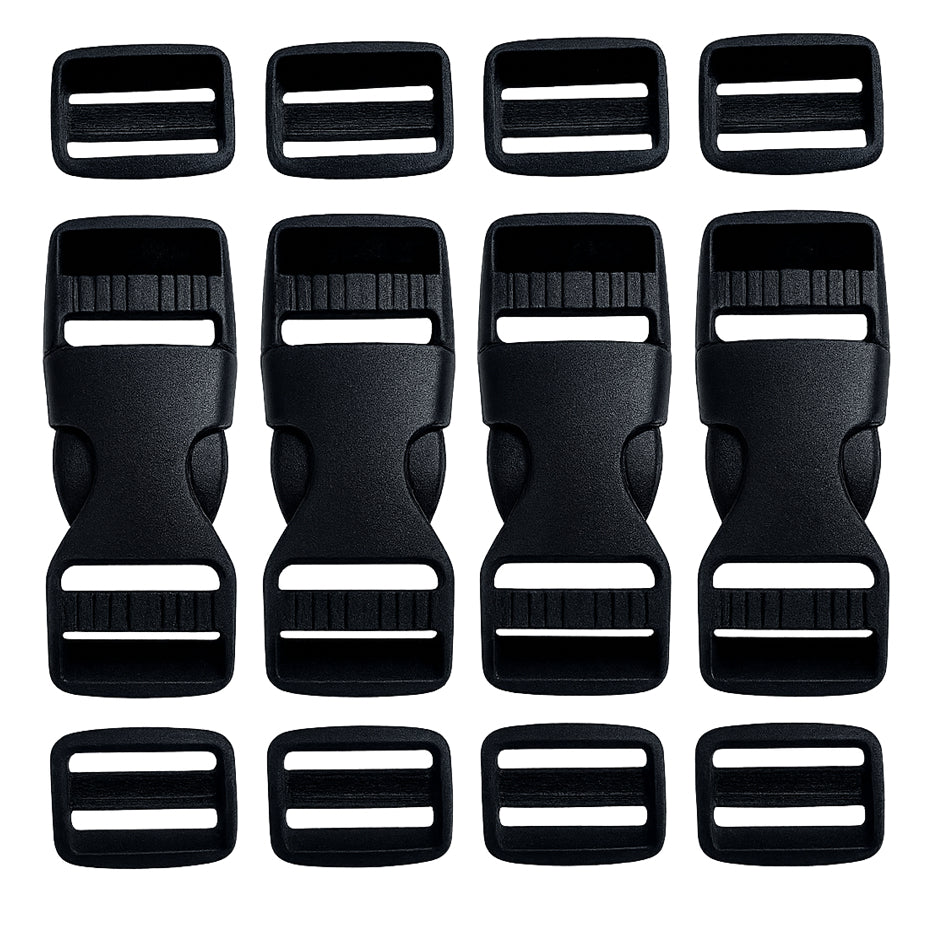 Heavy Duty Plastic Side Release Buckles and Tri Glide Slides for Backpacks and Webbing Straps