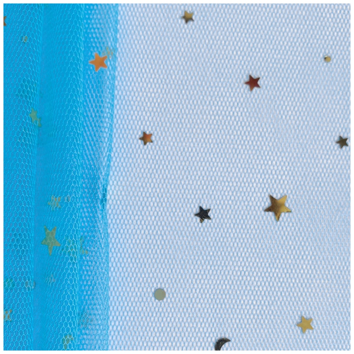 Glitter Tulle Fabric Roll With Star Moon Sequins for Tutu, Bridal Veil, Wedding Decor