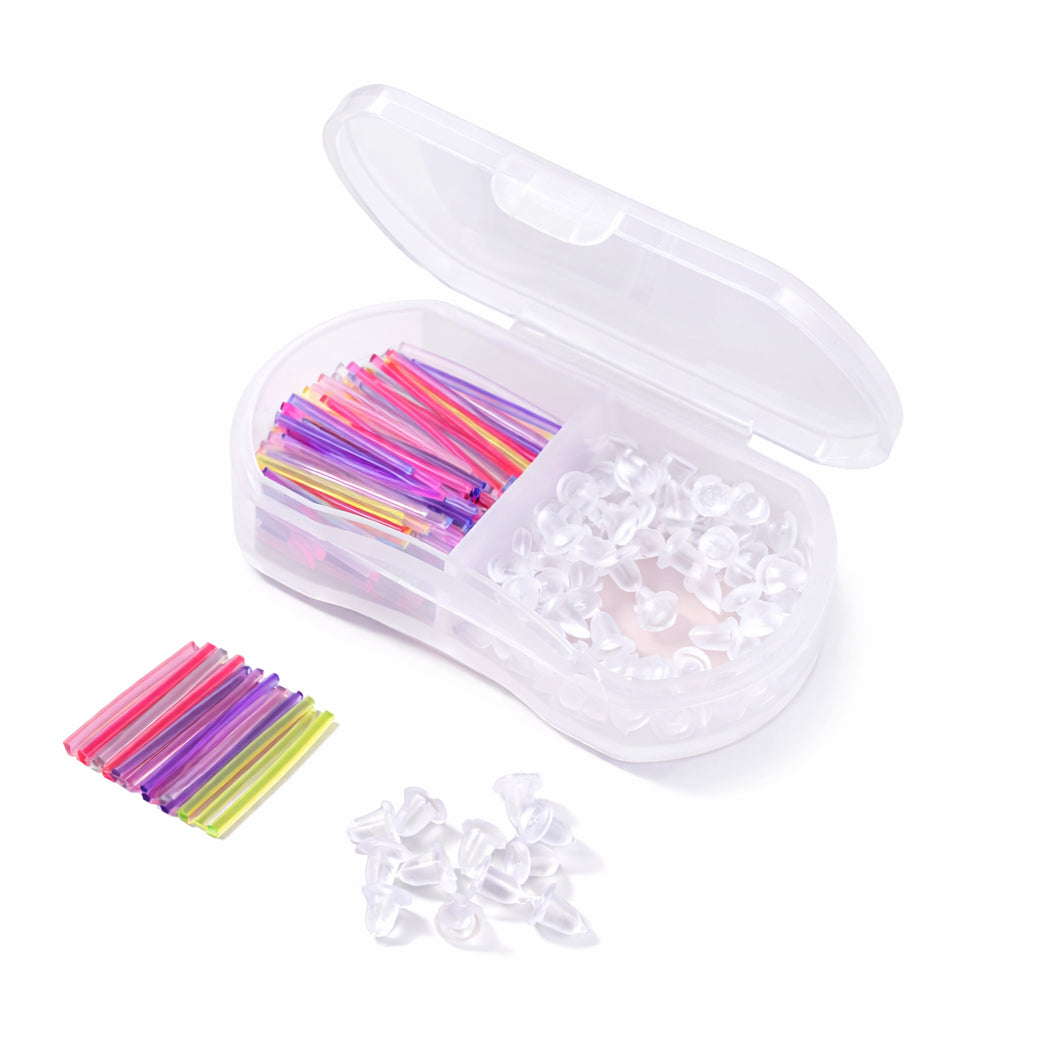 Clear Plastic Stud Earrings with Silicone Backs Transparent Posts and Storage Box for Sports Work and DIY Jewelry Making Set