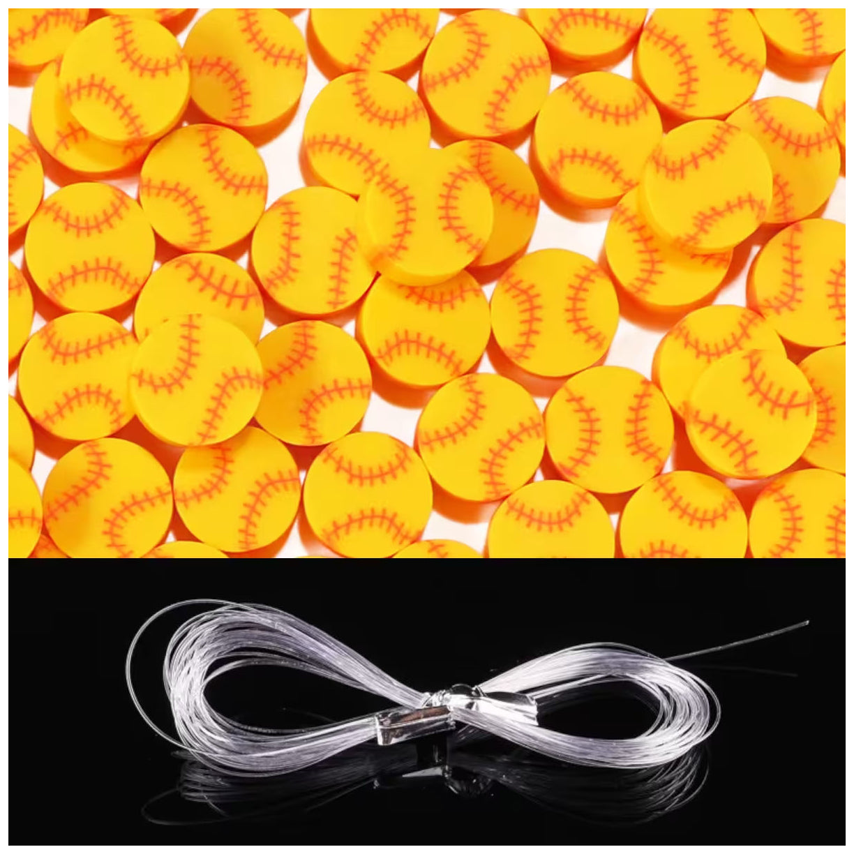 Sports Ball Polymer Clay Beads 8-11mm with Elastic String for Jewelry and DIY Crafts, Pack of 100