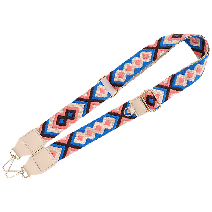 Adjustable Purse Strap With Crazy Horse Leather Ends and Jacquard Embroidery