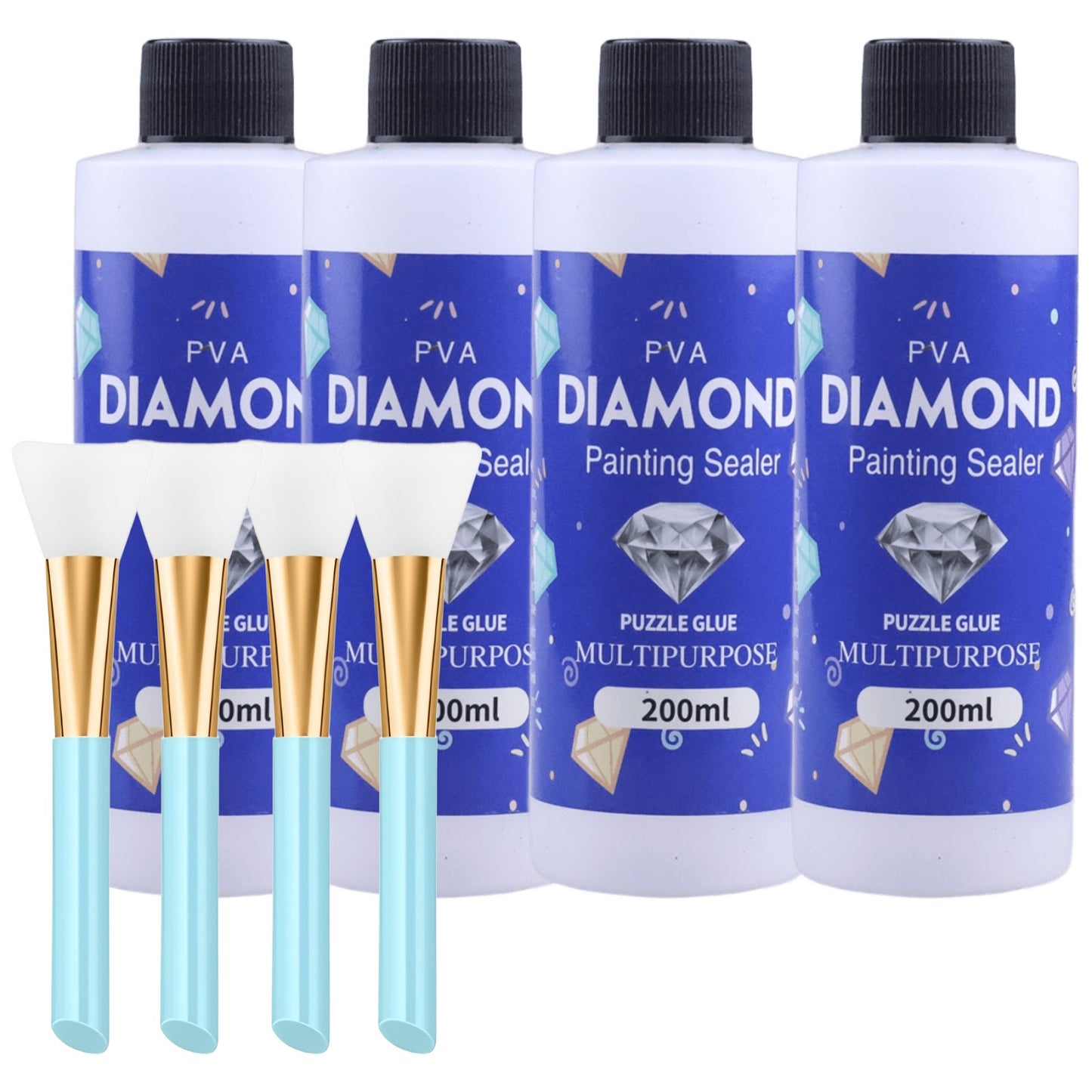 200ML Diamond Painting Sealer Glue with Silicone Brush for 5D Diamond Art and Jigsaw Puzzles
