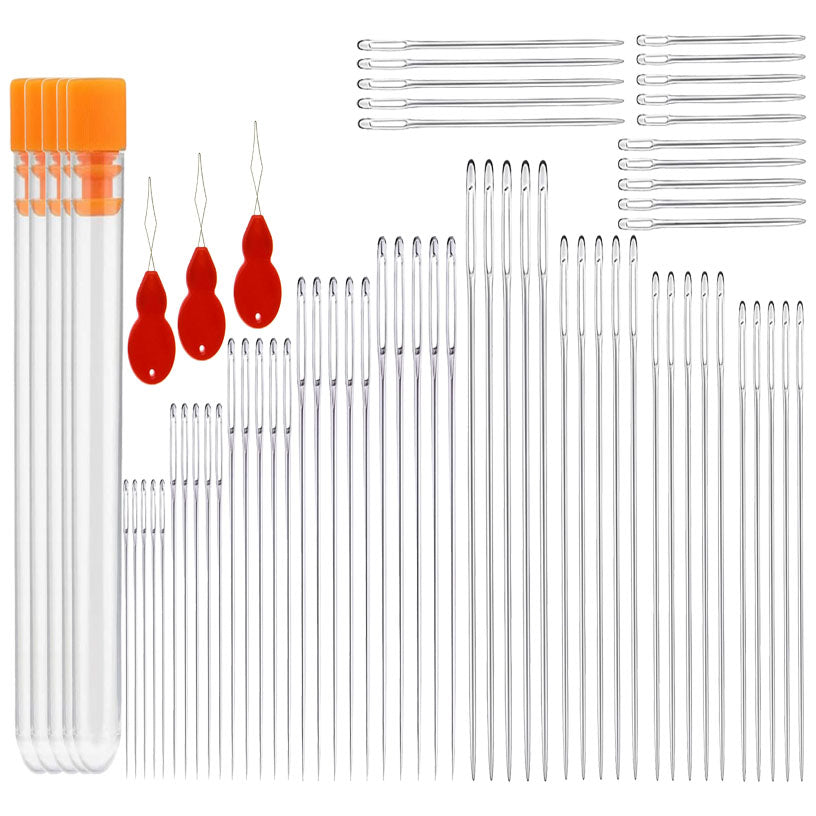 Large Eye Blunt and Sharp Sewing Needles with Threaders and Case for Knitting and Crochet