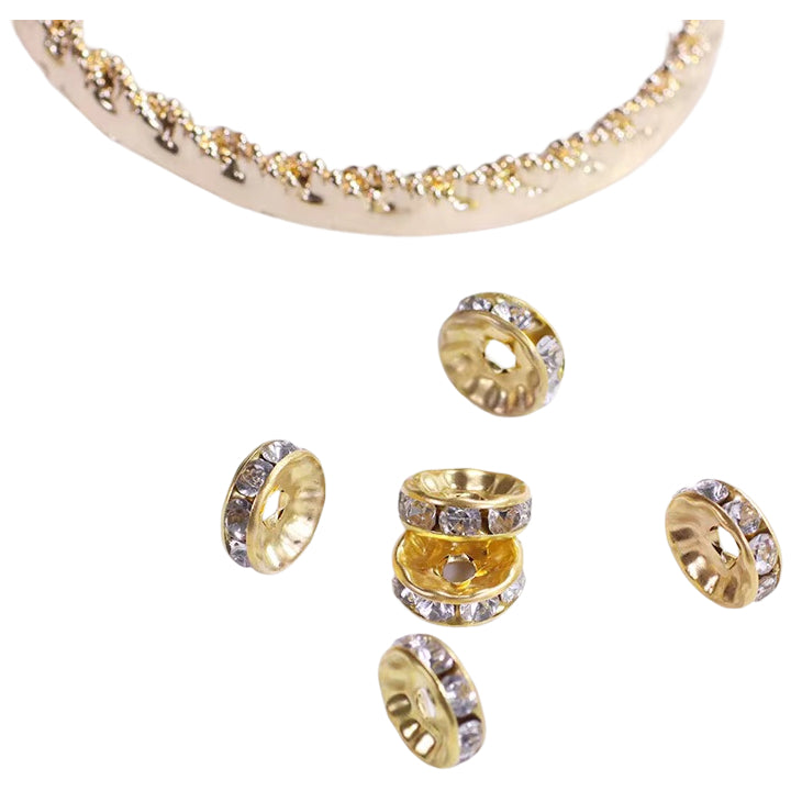 Silver Plated Rhinestone Rondelle Spacer Beads 6mm 8mm for Jewelry Making Bracelets, Pack of 50