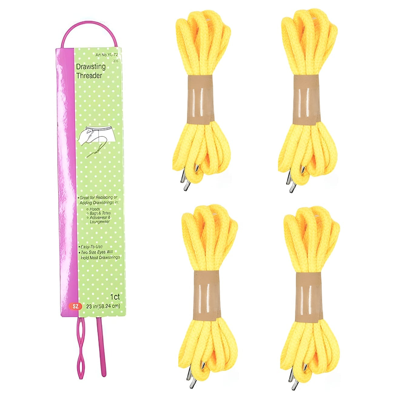 Cotton Drawstring Replacement Cords with Easy Threader for Sweatpants Shorts Jackets and DIY Clothing Repairs