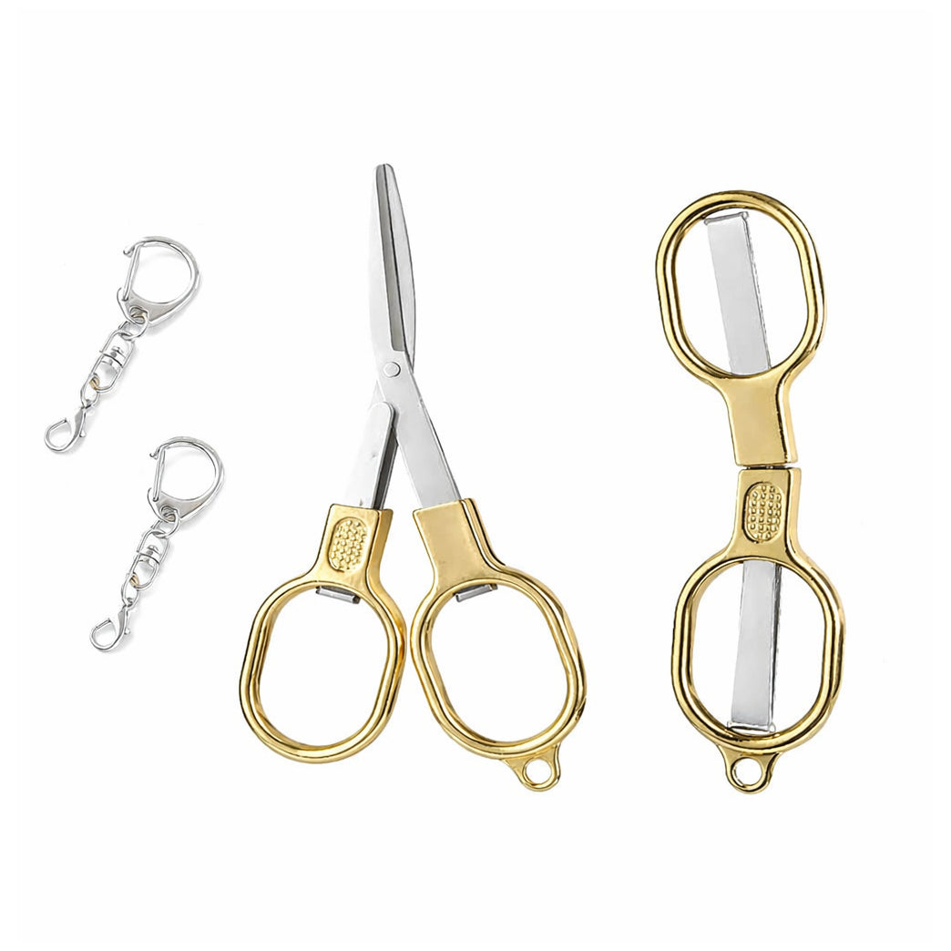 Folding Stainless Steel Mini Travel Scissors with Keychain Portable Safety Pocket Scissors for Craft Sewing and Office Use, Pack of 2