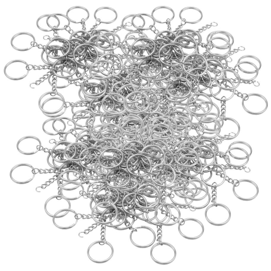 1 Inch Silver Split Keyrings with Chain and Jump Ring for Keychain Crafts