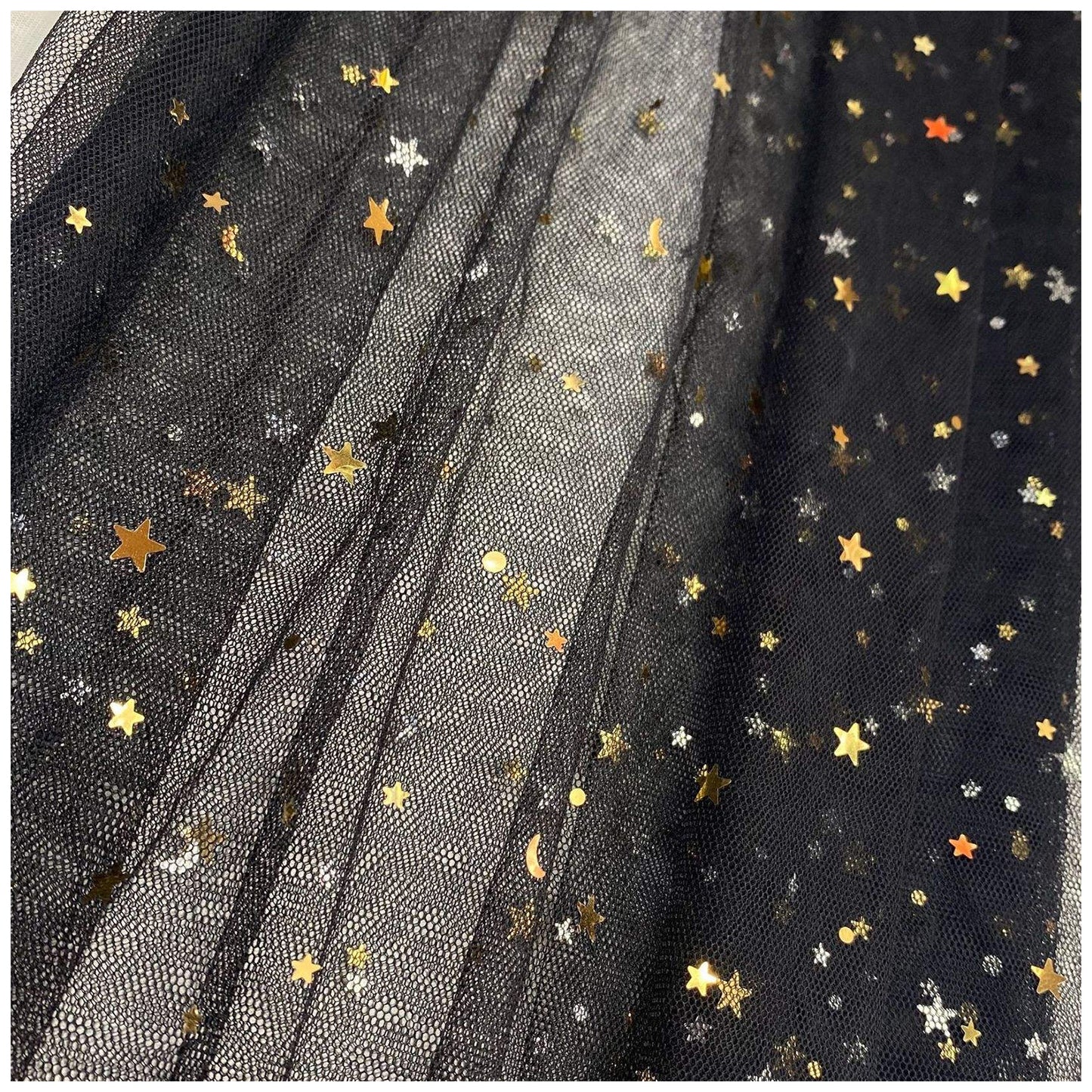 Glitter Tulle Fabric Roll With Star Moon Sequins for Tutu, Bridal Veil, Wedding Decor
