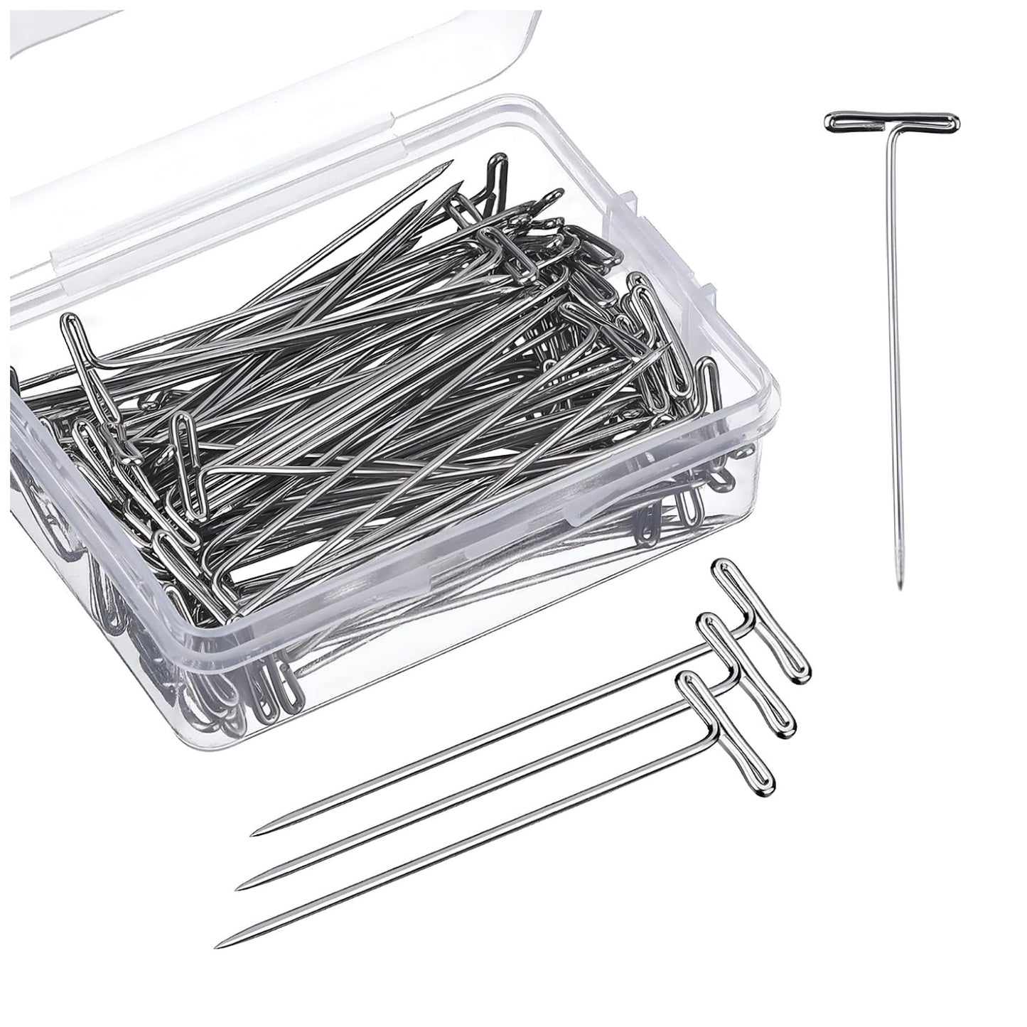 0.8mm Steel T Pins for Knitting Wig Styling Sewing and Office Board Use, Pack of 100