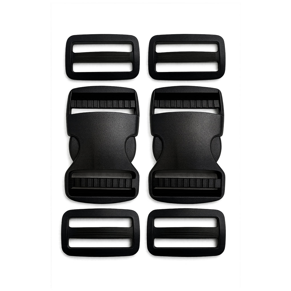Heavy Duty Plastic Side Release Buckles and Tri Glide Slides for Backpacks and Webbing Straps
