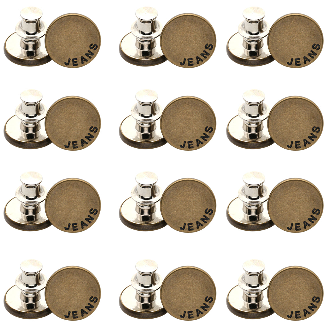 17mm No-Sew Jean Buttons for Pants Replacement and Waist Tightening, Pack of 12 Sets