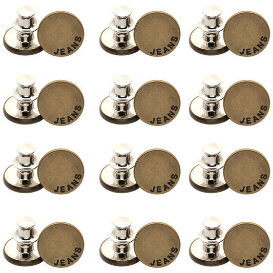 17mm No-Sew Jean Buttons for Pants Replacement and Waist Tightening, Pack of 12 Sets
