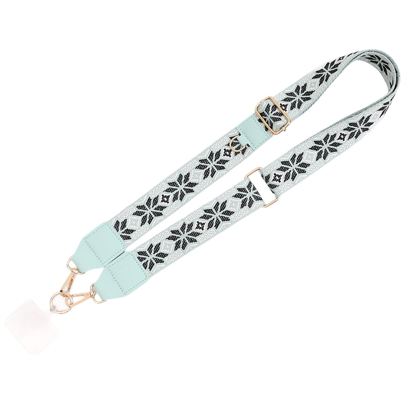 Adjustable Purse Strap With Crazy Horse Leather Ends and Jacquard Embroidery