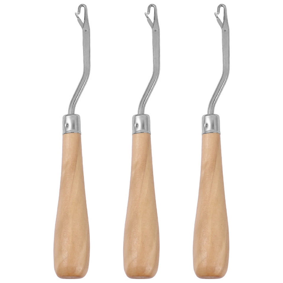 3 Pack Wooden Latch Hook Tools for Hair Extensions, Wig Making, Carpet and Sweater Repair