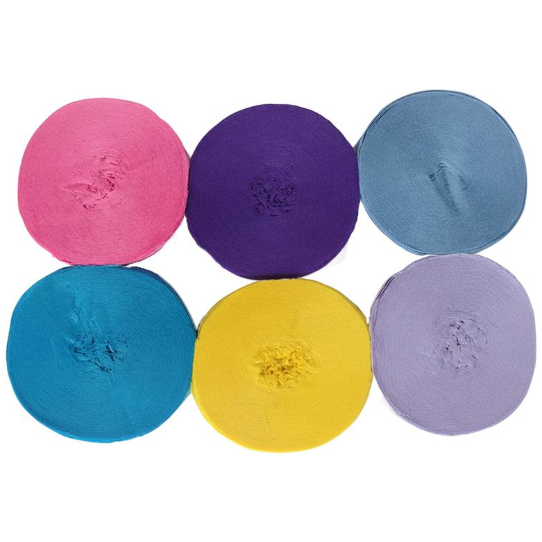 Crepe Paper Streamers 82ft Each Roll for Birthday, Wedding, and Party Decorations 1.77 Inch, Pack of 6