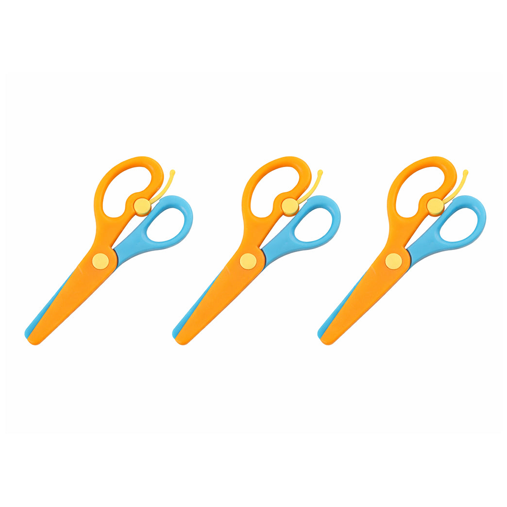 Kids Training Scissors Safety Scissors with Lever for Preschool Crafts and School Use, Pack of 3