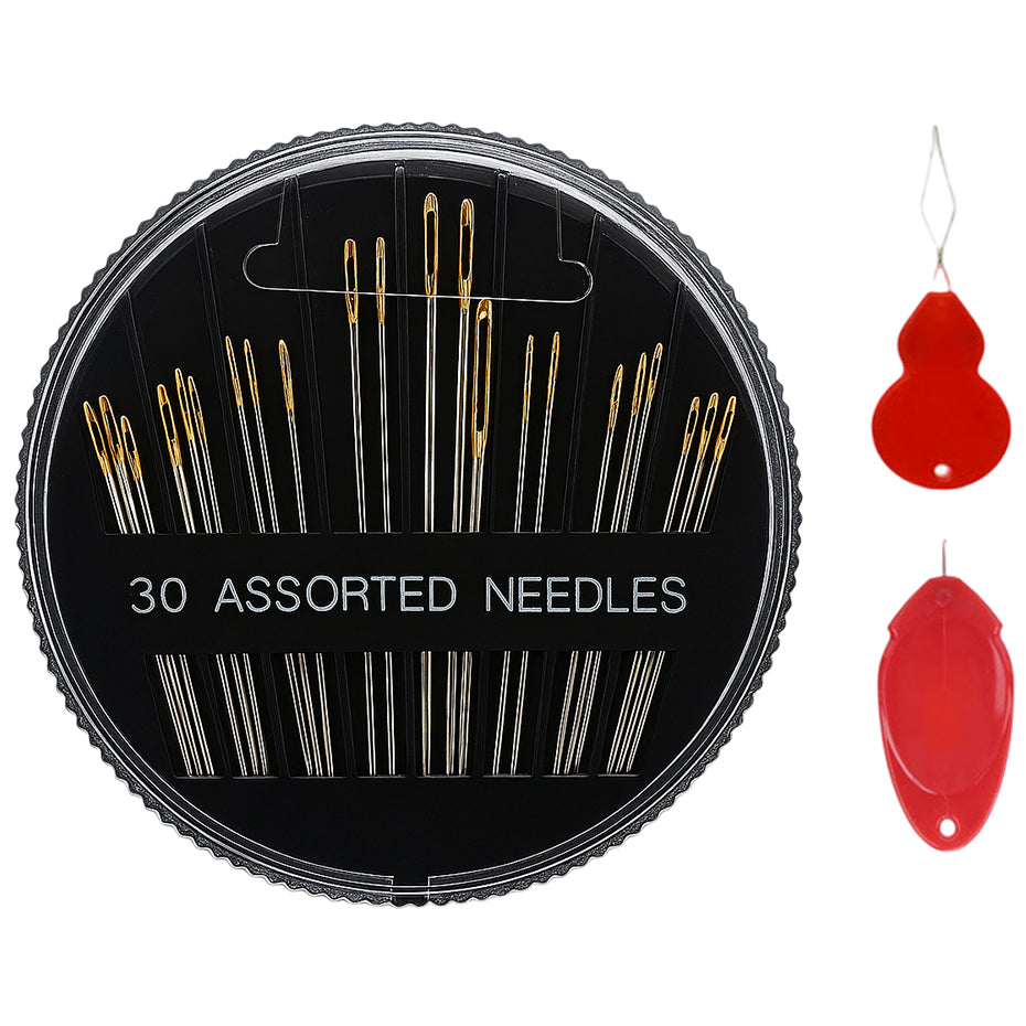 30-Piece Hand Sewing Needles Set with Threaders, 6 Assorted Sizes for Embroidery and Craft Projects