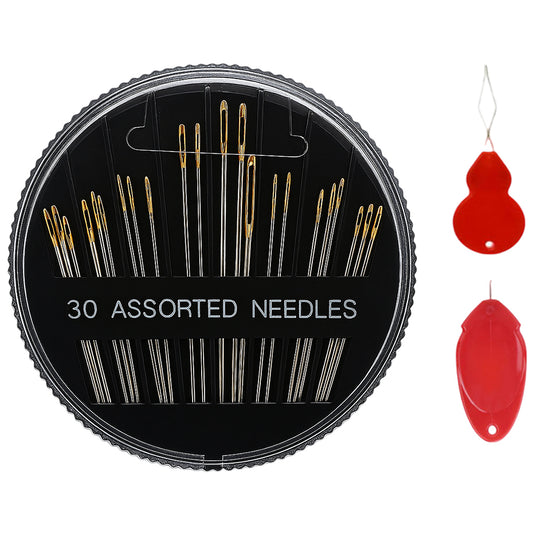 30-Piece Hand Sewing Needles Set with Threaders, 6 Assorted Sizes for Embroidery and Craft Projects