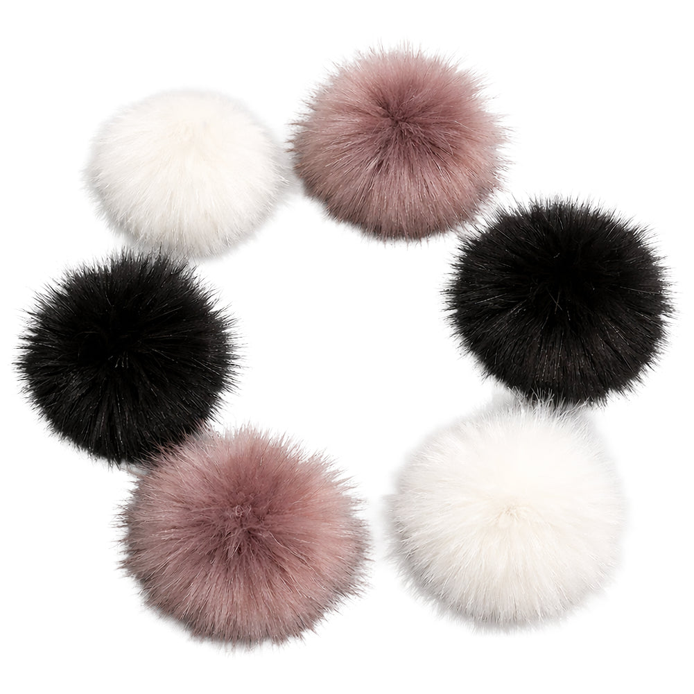 Faux Fox Fur Pom Poms 10 cm Furry Balls with Elastic Loops for Hats and Crafts, Pack of 6