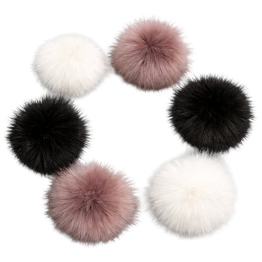 Faux Fox Fur Pom Poms 10 cm Furry Balls with Elastic Loops for Hats and Crafts, Pack of 6