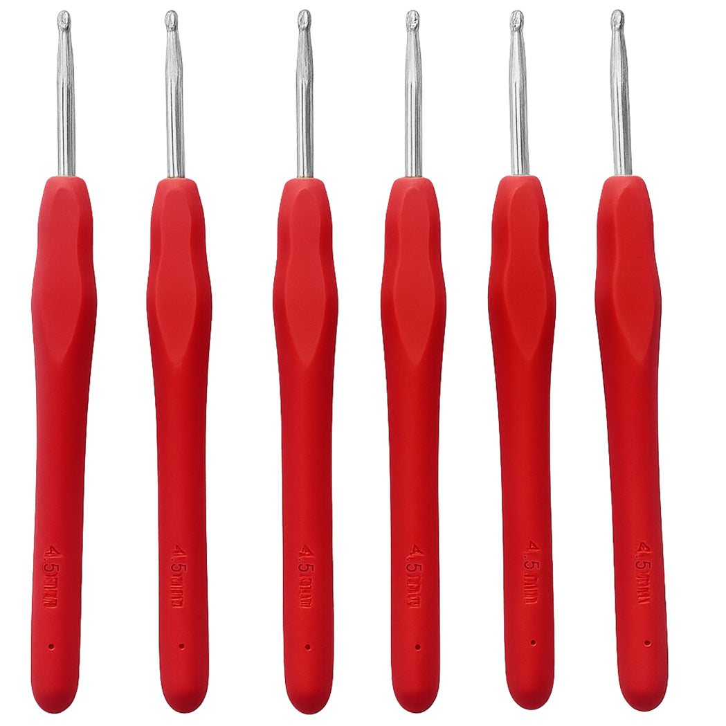 6pcs Aluminum Crochet Hooks with Soft Grip Ergonomic Handles for Knitting and DIY Yarn Crafts