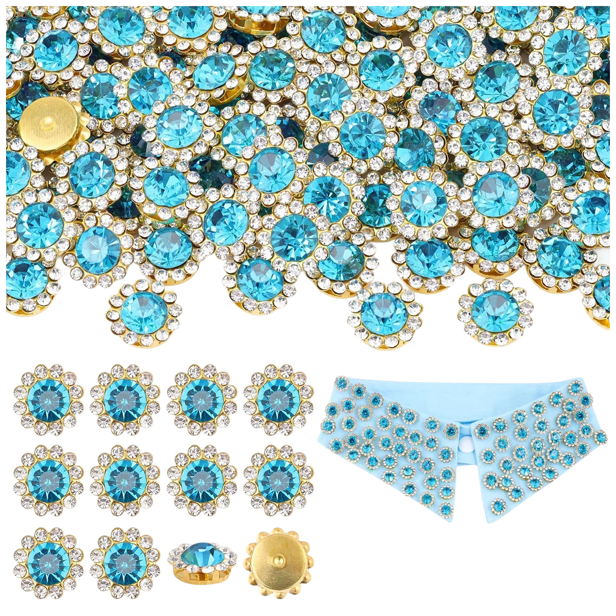 12mm Crystal Flower Sew On Rhinestones with Metal Base for Clothes and Crafts, Pack of 150